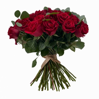 Kytice 55 růží EVER RED 60 cm   EUCALYPTUS