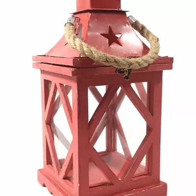 LANTERN WOOD RED 35x25x25cm