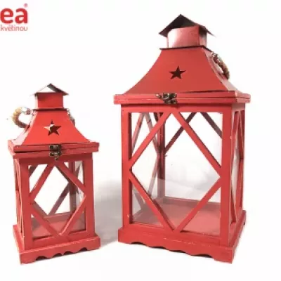 LANTERN WOOD RED 35x25x25cm