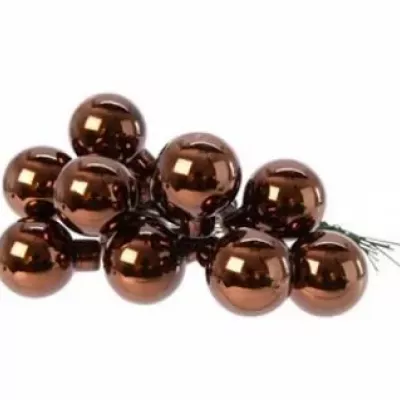 OZDOBY VÁNOČNÍ glass baubles on wire shiny dark chocolate dia 2,5cm